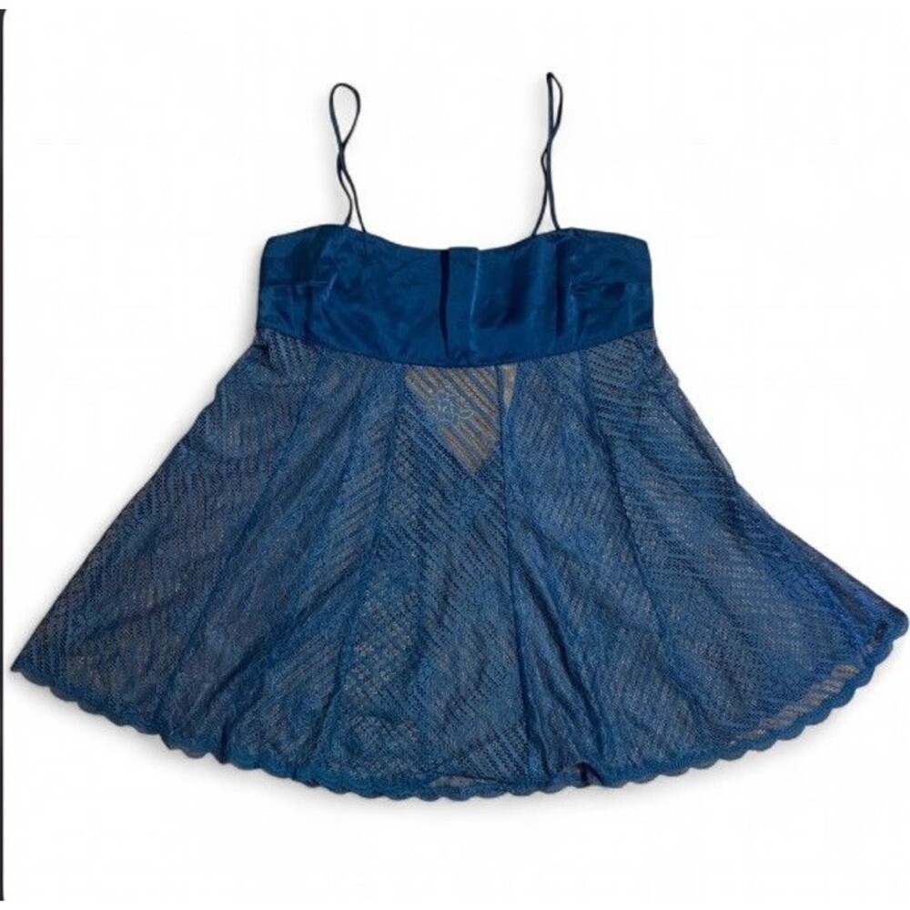 Y2K Victoria’s Secret Silk Lace Camisole Slip Sz M Teal Floral Babydoll Fairy